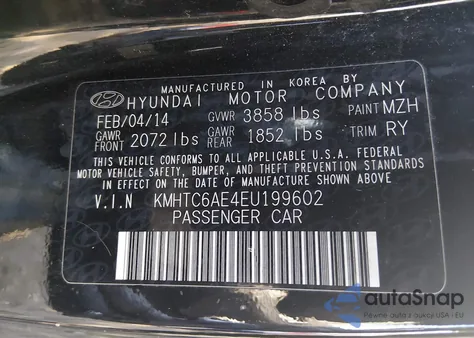 2014 Hyundai Veloster Turbo W/Black from USA, damaged, VIN KMHTC6AE4EU199602